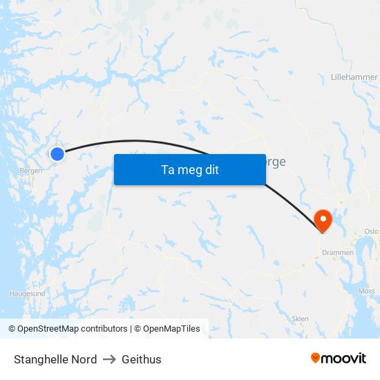 Stanghelle Nord to Geithus map