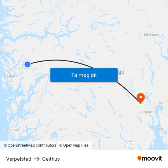 Verpelstad to Geithus map