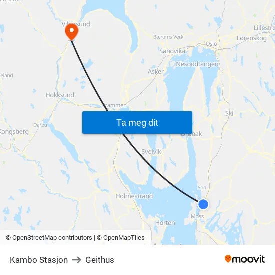 Kambo Stasjon to Geithus map