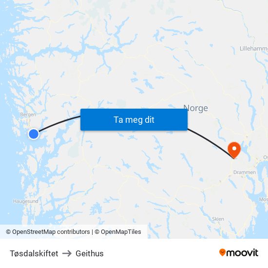 Tøsdalskiftet to Geithus map