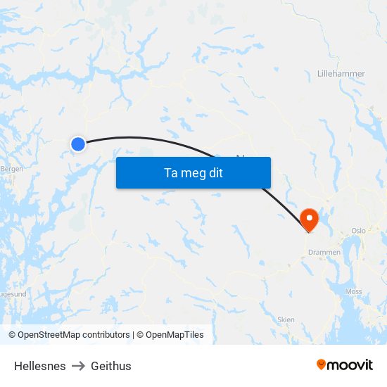 Hellesnes to Geithus map