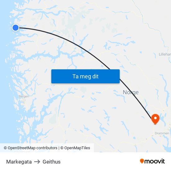 Markegata to Geithus map