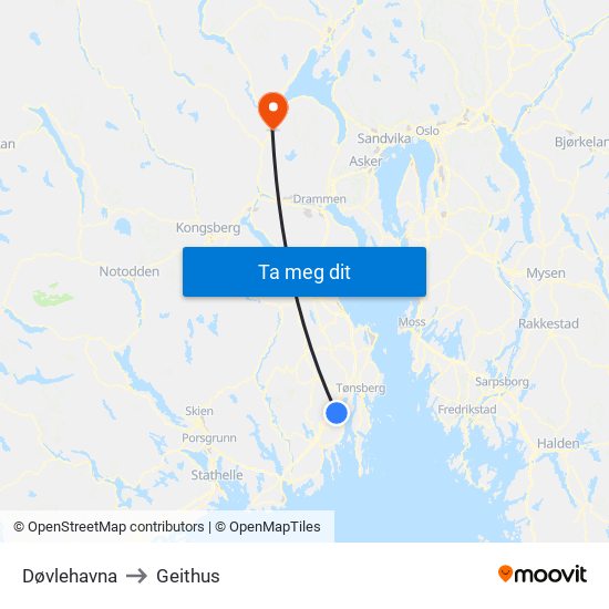 Døvlehavna to Geithus map