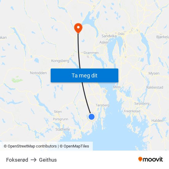 Fokserød to Geithus map