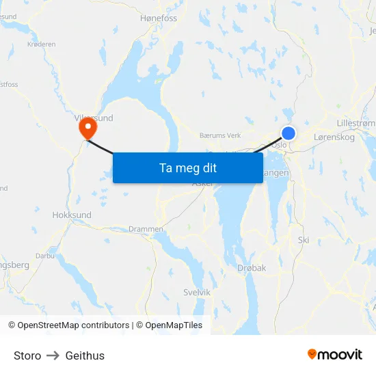 Storo to Geithus map