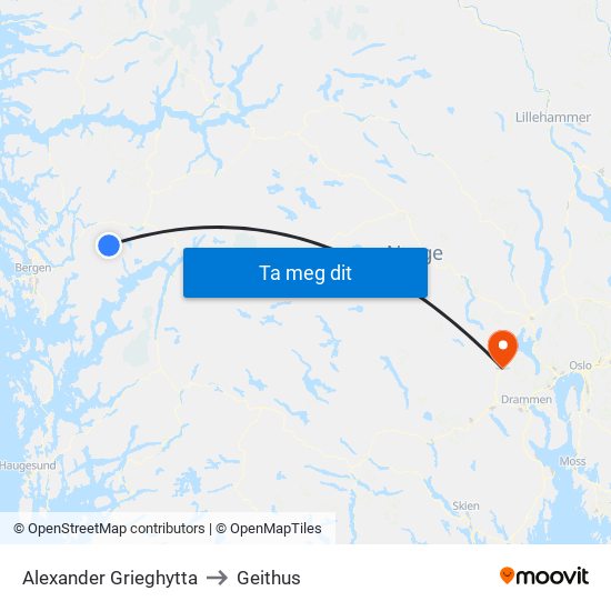 Alexander Grieghytta to Geithus map