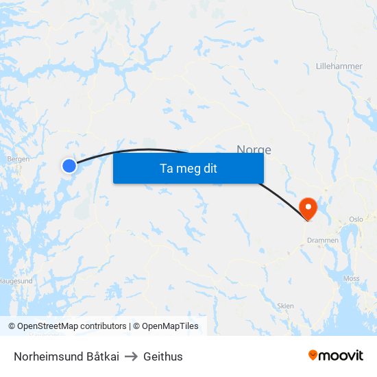 Norheimsund Båtkai to Geithus map