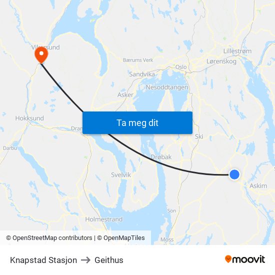 Knapstad Stasjon to Geithus map