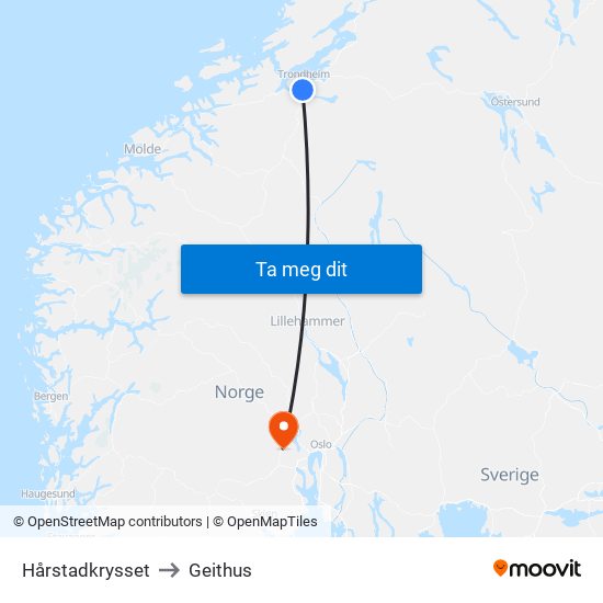 Hårstadkrysset to Geithus map