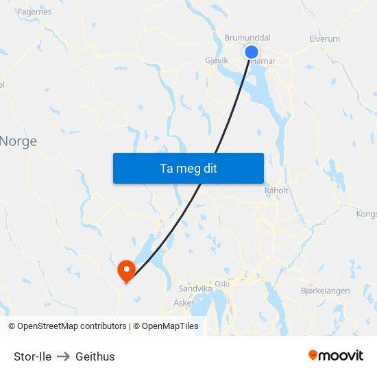 Stor-Ile to Geithus map