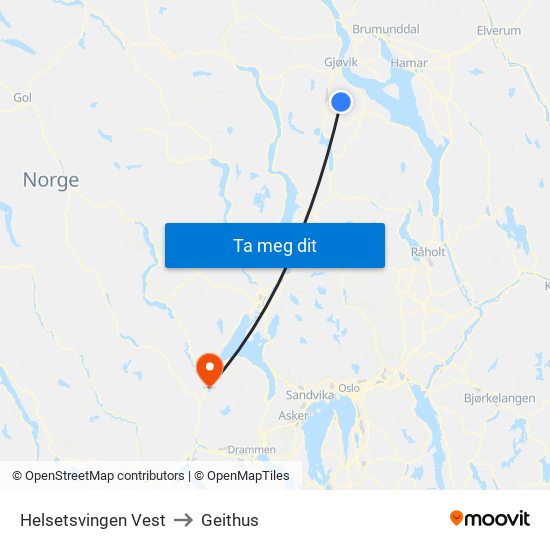 Helsetsvingen Vest to Geithus map