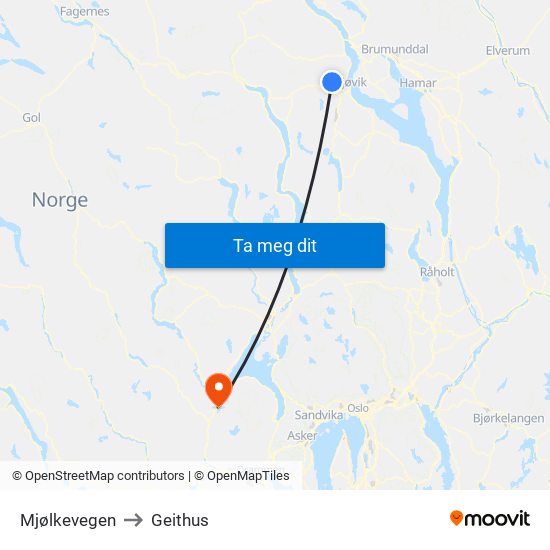 Mjølkevegen to Geithus map