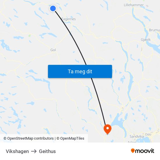 Vikshagen to Geithus map