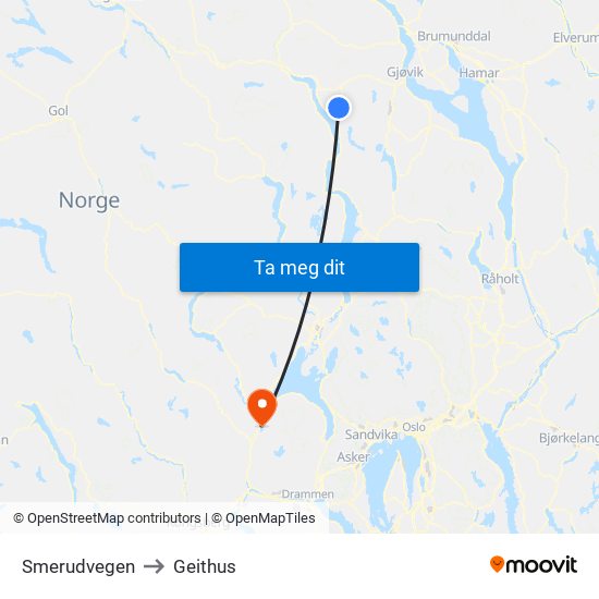 Smerudvegen to Geithus map