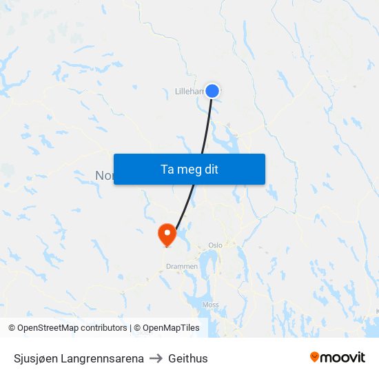 Sjusjøen Langrennsarena to Geithus map