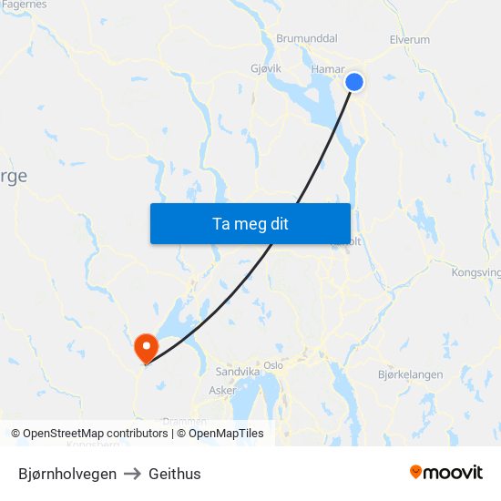 Bjørnholvegen to Geithus map