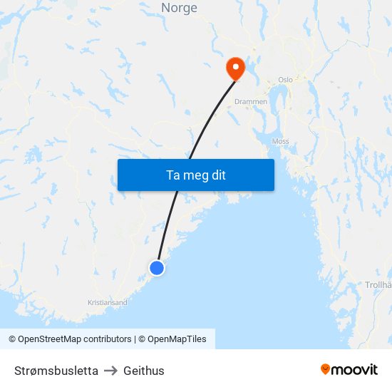 Strømsbusletta to Geithus map