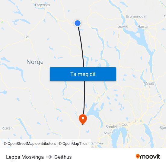 Leppa Mosvinga to Geithus map