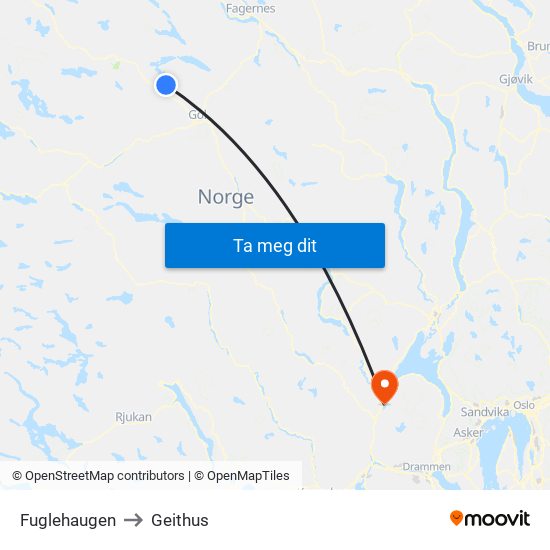 Fuglehaugen to Geithus map