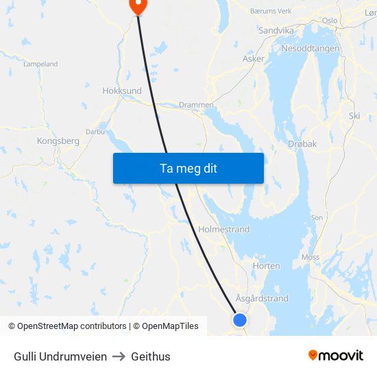 Gulli Undrumveien to Geithus map