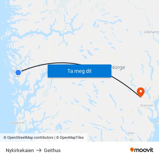 Nykirkekaien to Geithus map