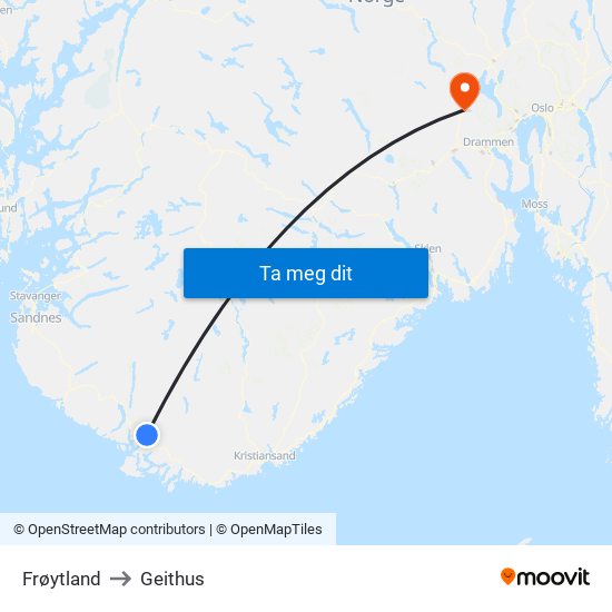 Frøytland to Geithus map