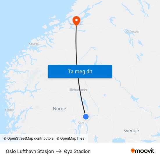 Oslo Lufthavn Stasjon to Øya Stadion map