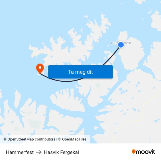 Hammerfest to Hasvik Fergekai map
