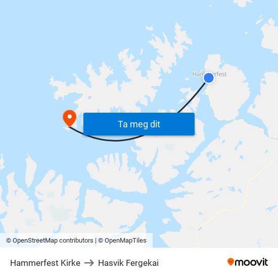 Hammerfest Kirke to Hasvik Fergekai map