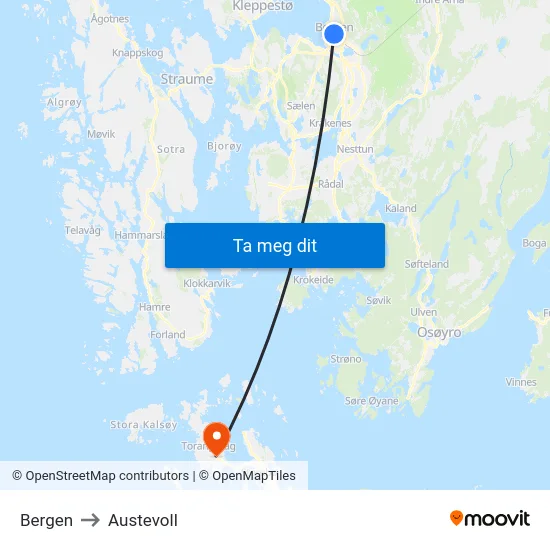 Bergen to Austevoll map