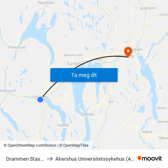 Drammen Stasjon to Akershus Universitetssykehus (Ahus) map