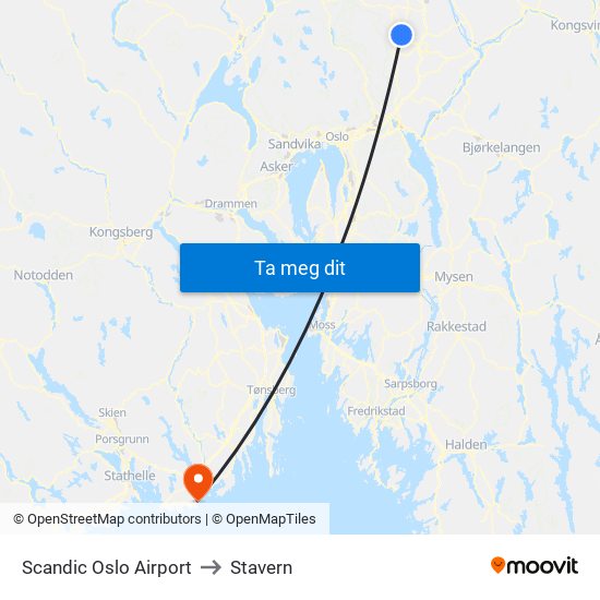 Scandic Oslo Airport to Stavern map