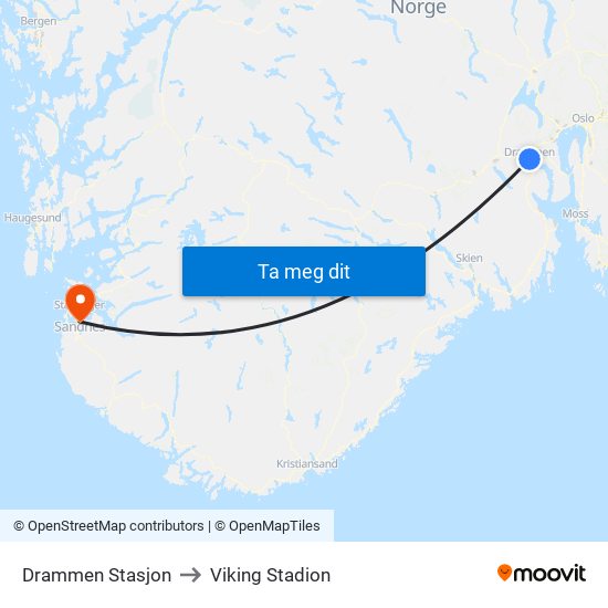 Drammen Stasjon to Viking Stadion map