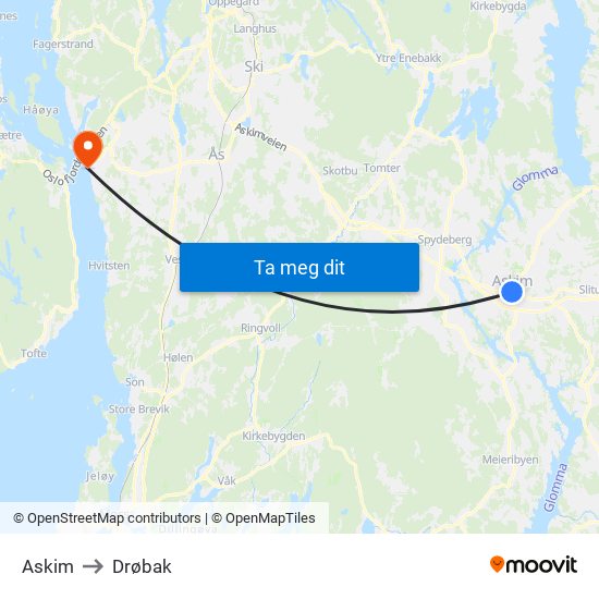 Askim to Drøbak map