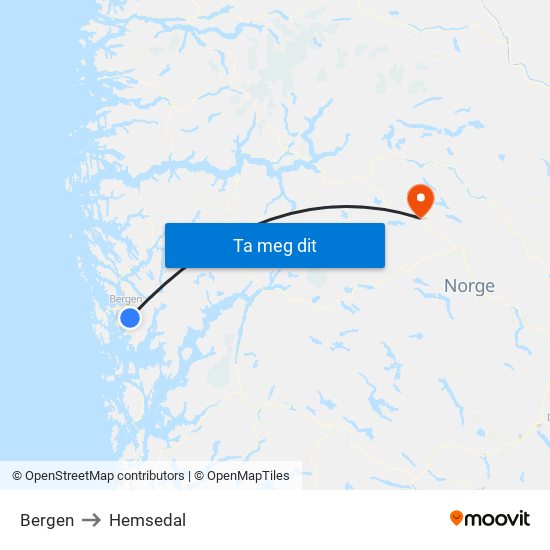 Bergen to Hemsedal map