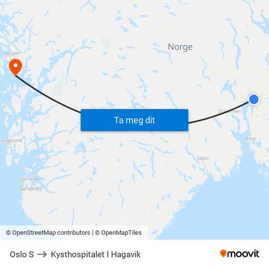 Oslo S to Kysthospitalet I Hagavik map
