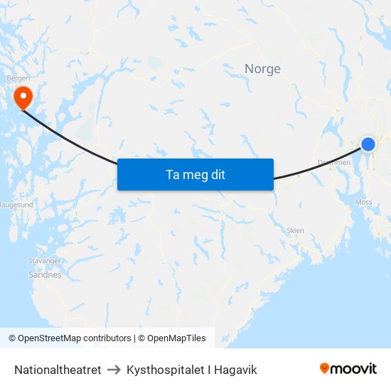 Nationaltheatret to Kysthospitalet I Hagavik map