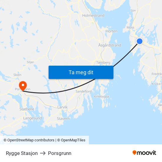 Rygge Stasjon to Porsgrunn map