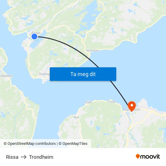 Rissa to Trondheim map