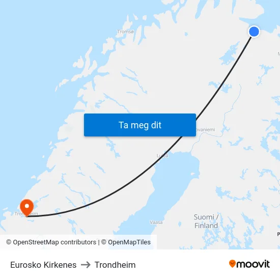 Eurosko Kirkenes to Trondheim map