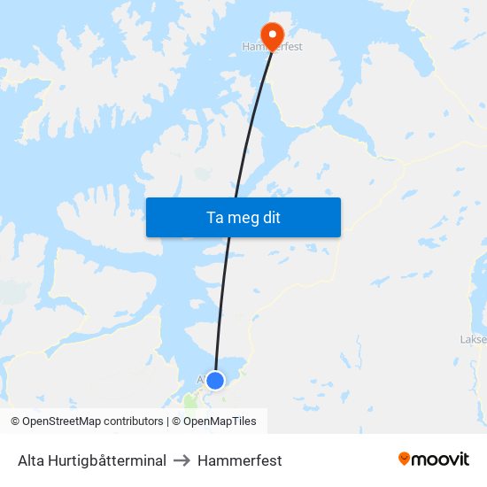 Alta Hurtigbåtterminal to Hammerfest map