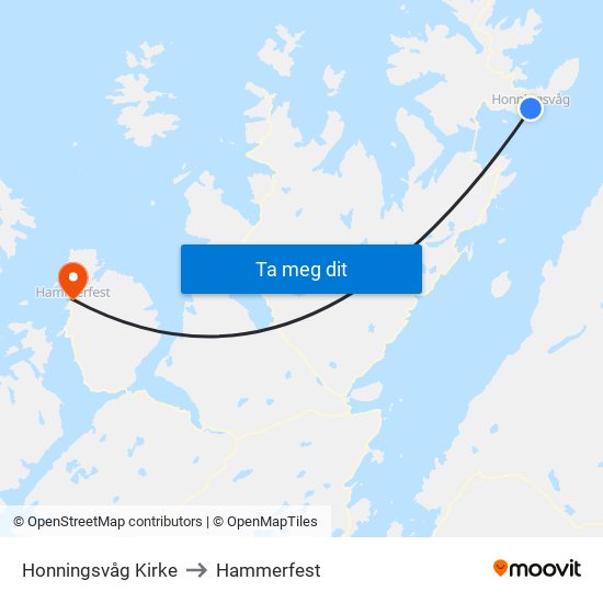 Honningsvåg Kirke to Hammerfest map