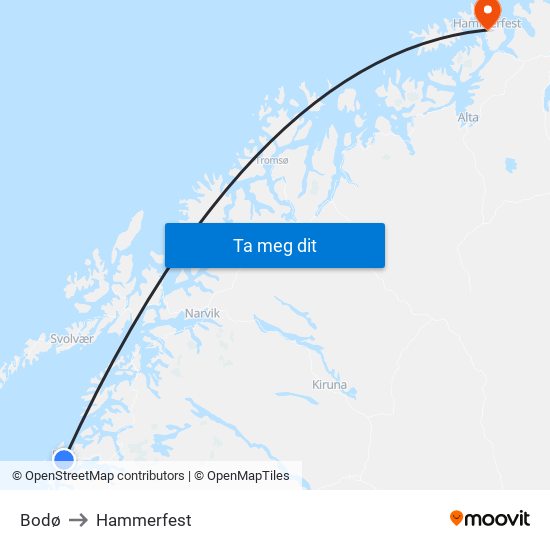 Bodø to Hammerfest map