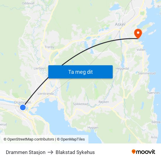 Drammen Stasjon to Blakstad Sykehus map