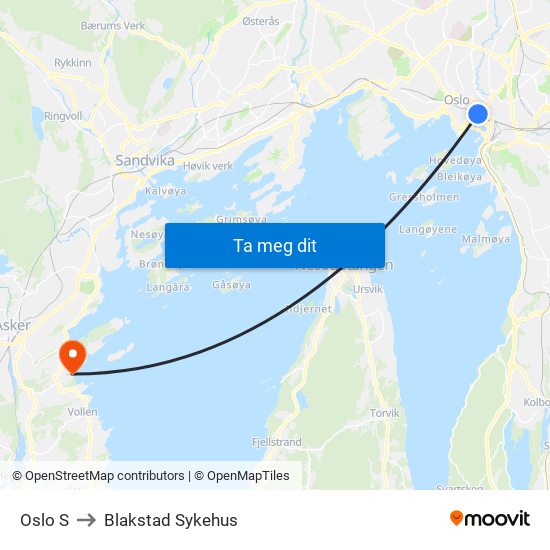 Oslo S to Blakstad Sykehus map