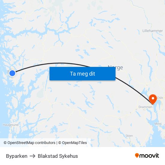 Byparken to Blakstad Sykehus map