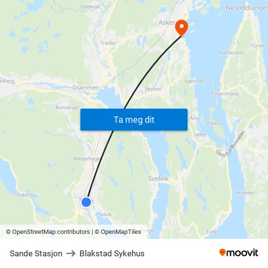 Sande Stasjon to Blakstad Sykehus map