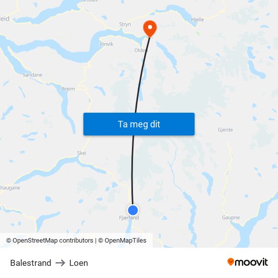 Balestrand to Loen map
