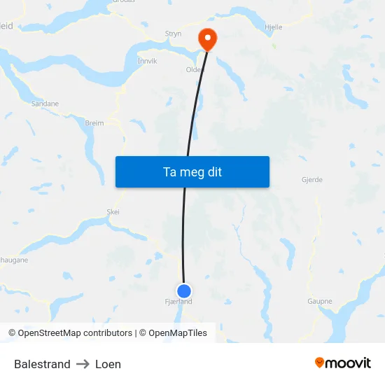 Balestrand to Loen map