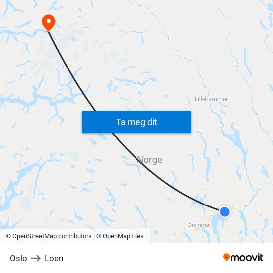 Oslo to Loen map
